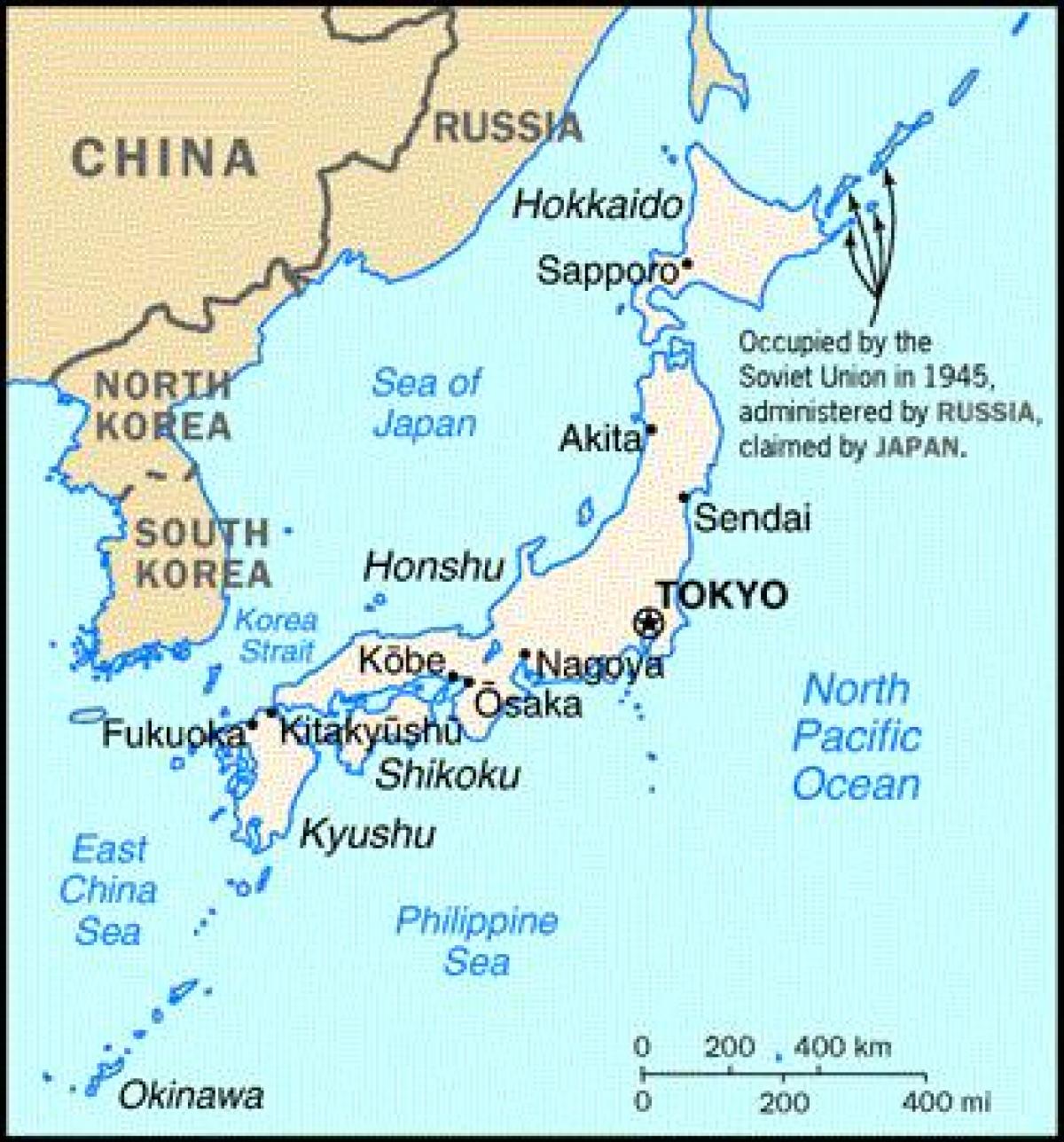 Моря омывающие Японию на карте